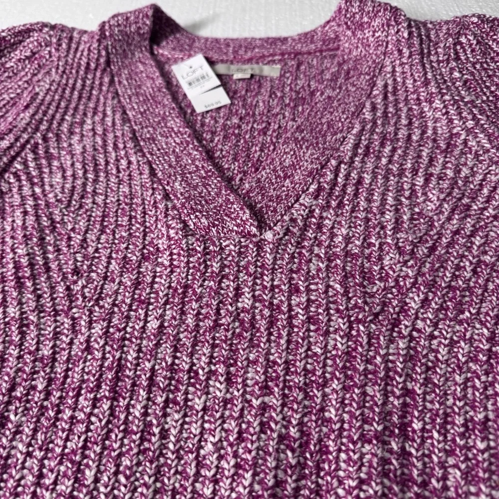 NWT Loft Womens Purple Marled V-Neck Puff Sleeve‎ Knit Sweater Size M 35526223